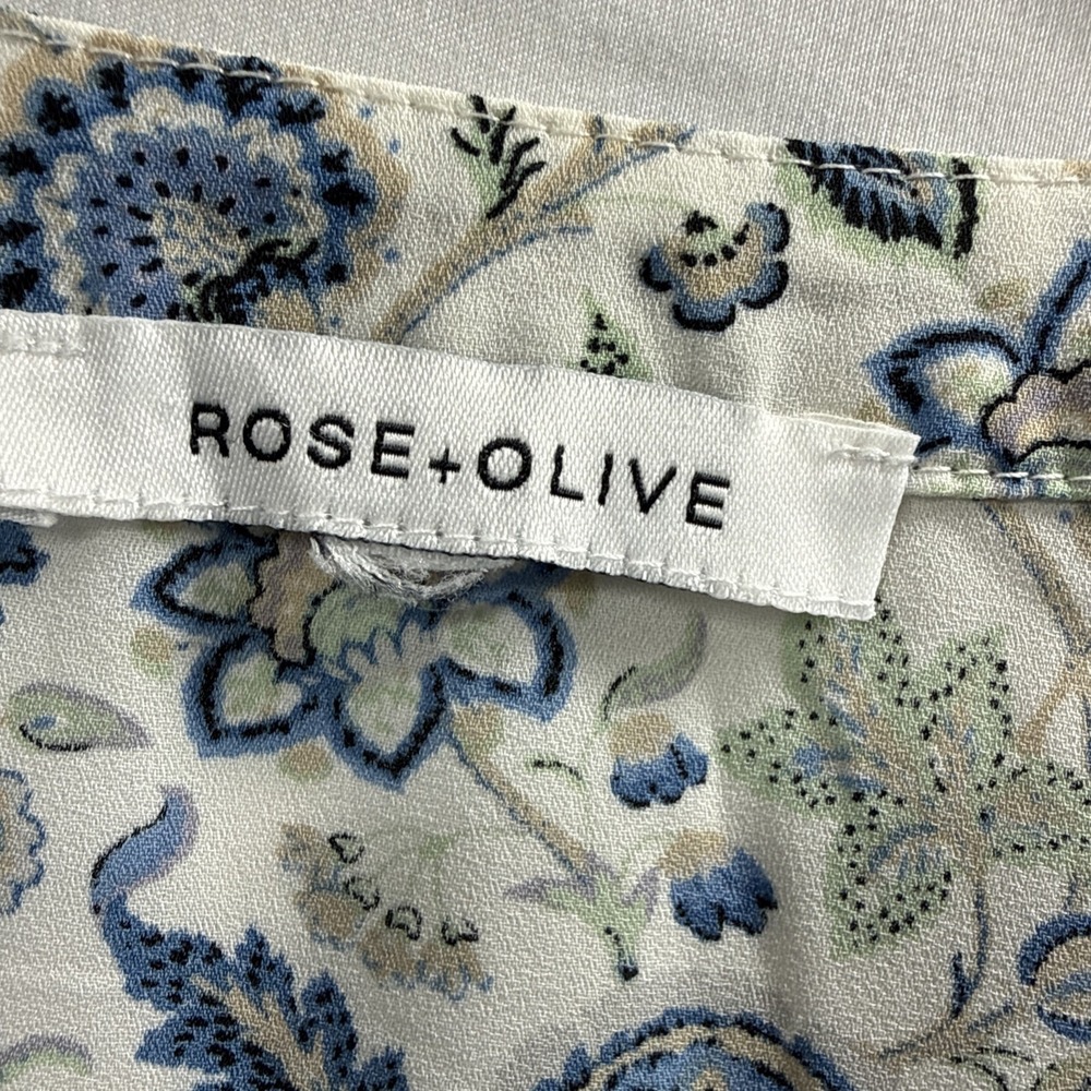 Rose & Olive Women's Top Size Large Blue Green Floral 3/4 Sleeve Bohemian V Neck - Picture 2 of 10